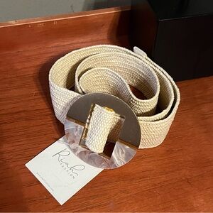 Riah Fashion Woven Raffia Circle Buckle Stretch Waist Belt